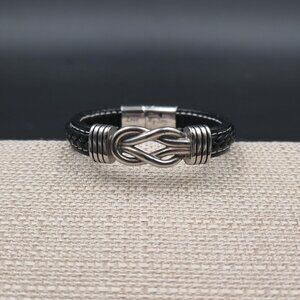 7 Inch Stainless Steel & Leather Love My Son Knot Bracelet B1097